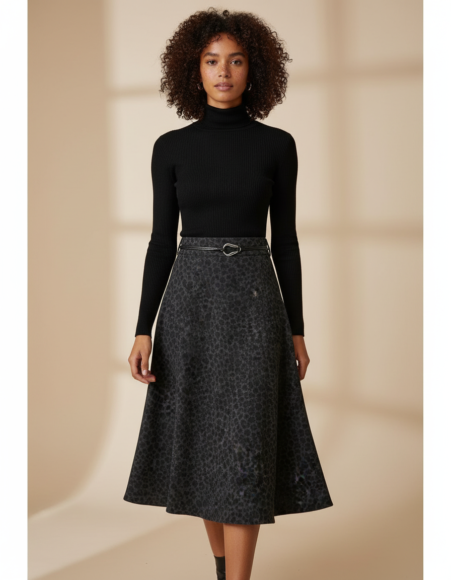 Jupe Léopard Évasée Vintage Élégante