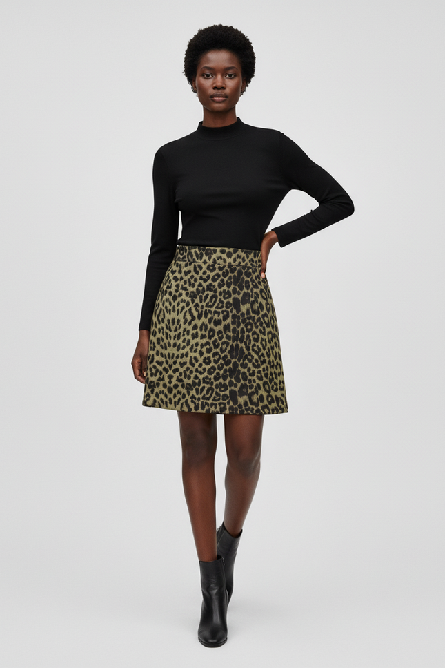 Jupe Léopard Kaki Suède Chic