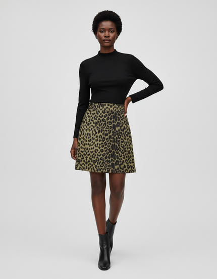 Jupe Léopard Kaki Suède Chic