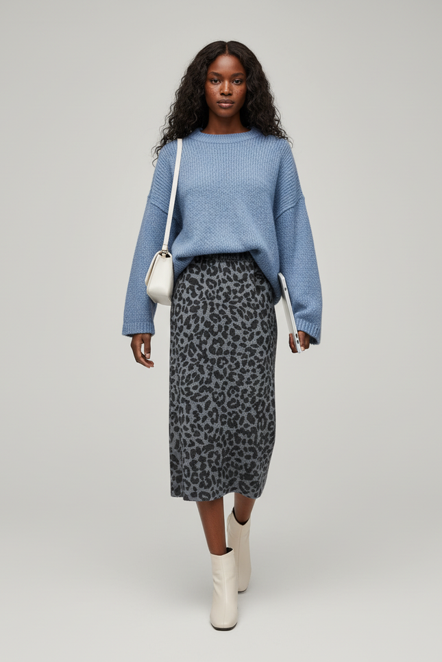 Jupe Léopard Maille Grise Élégante