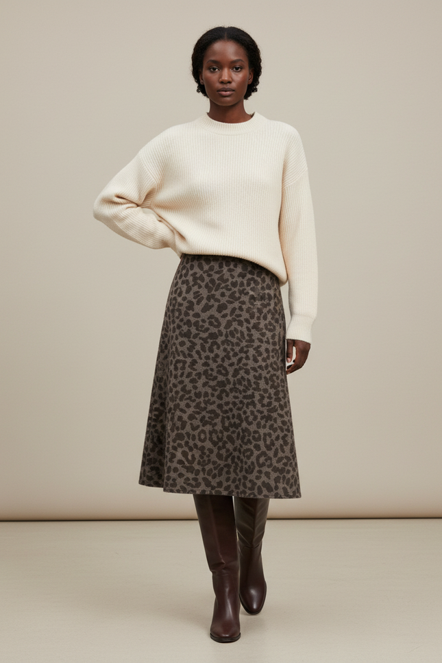 Jupe Léopard Laine A-Line Élégante