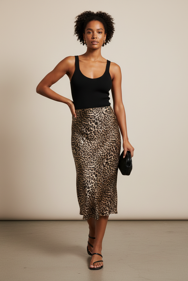 Jupe Leopard Femme Satin