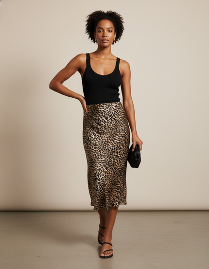 Jupe Leopard Femme Satin
