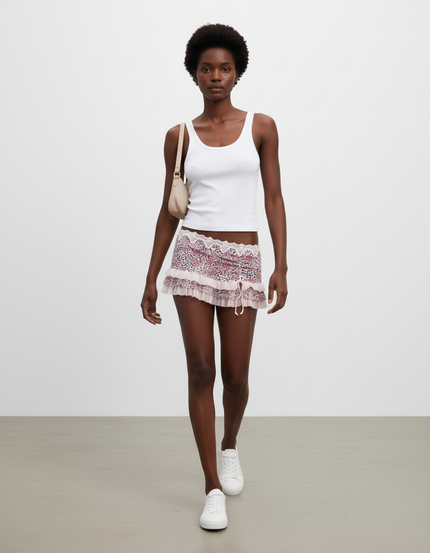 Jupe Léopard Taille Basse Volants Dentelle Chic