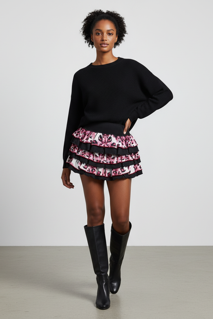 Jupe Léopard À Volants Rose Chic