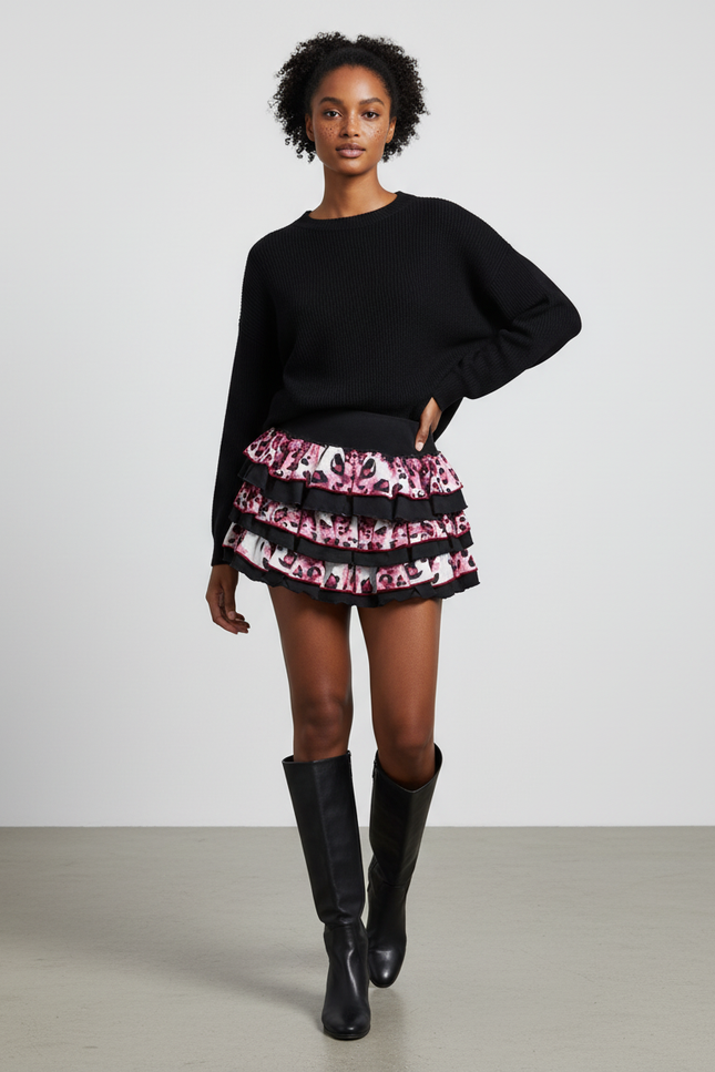 Jupe Léopard À Volants Rose Chic