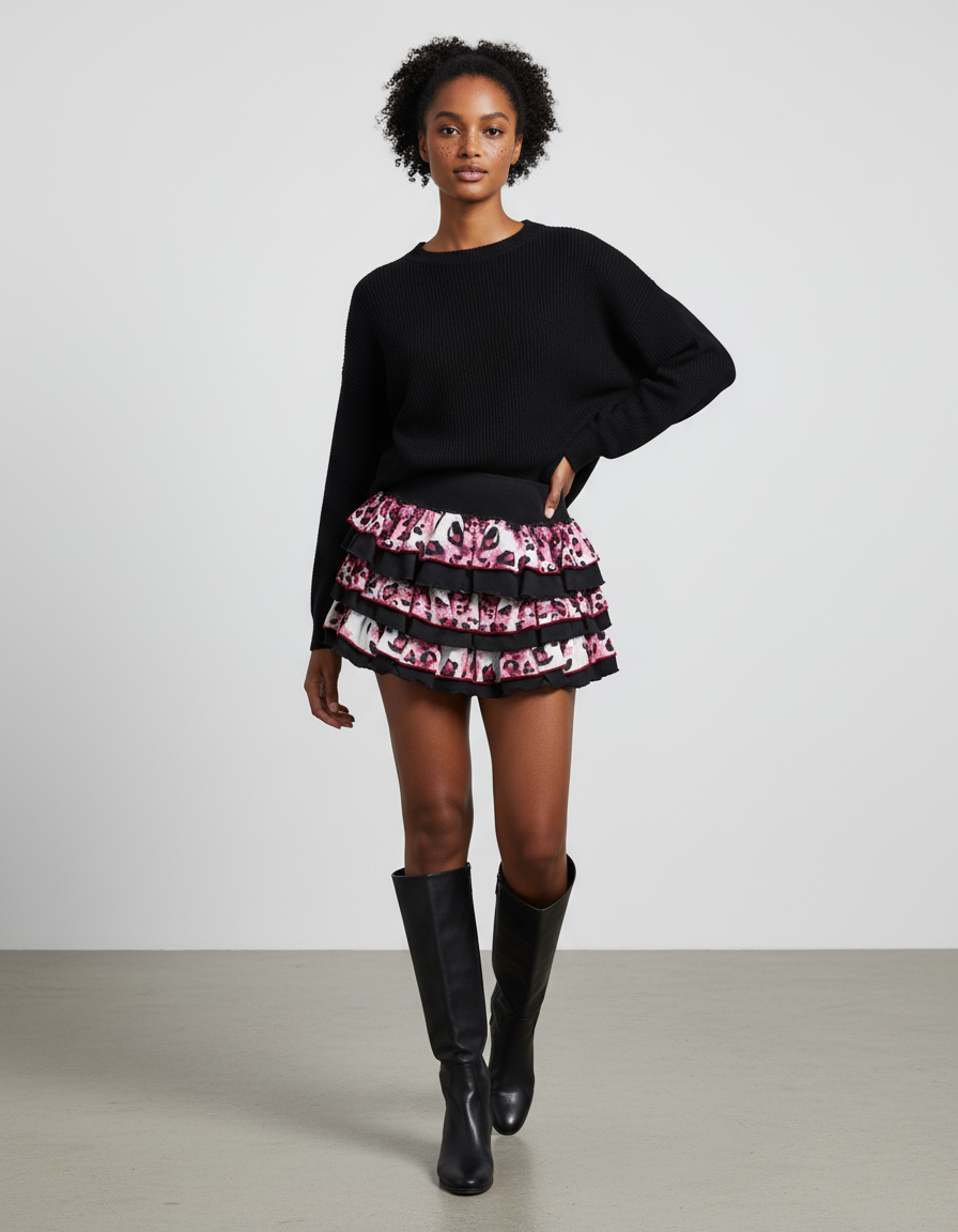 Jupe Léopard À Volants Rose Chic