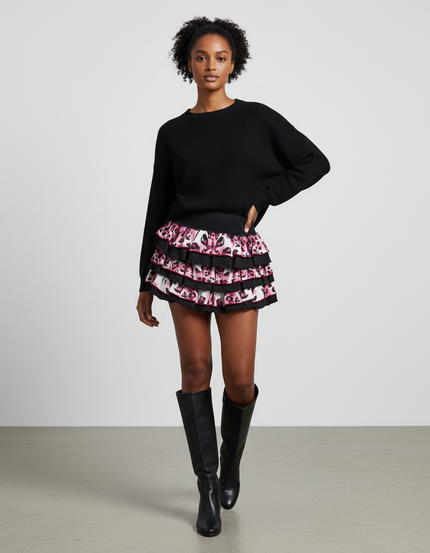 Jupe Léopard À Volants Rose Chic