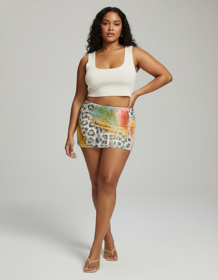 Jupe Léopard Multicolore Strass Y2K