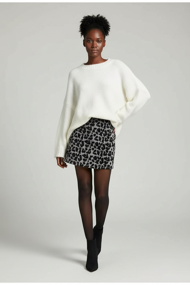 Jupe Léopard Mini Grise Chic