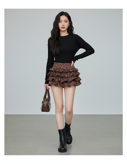 Jupe Léopard À Volants Mini Chic