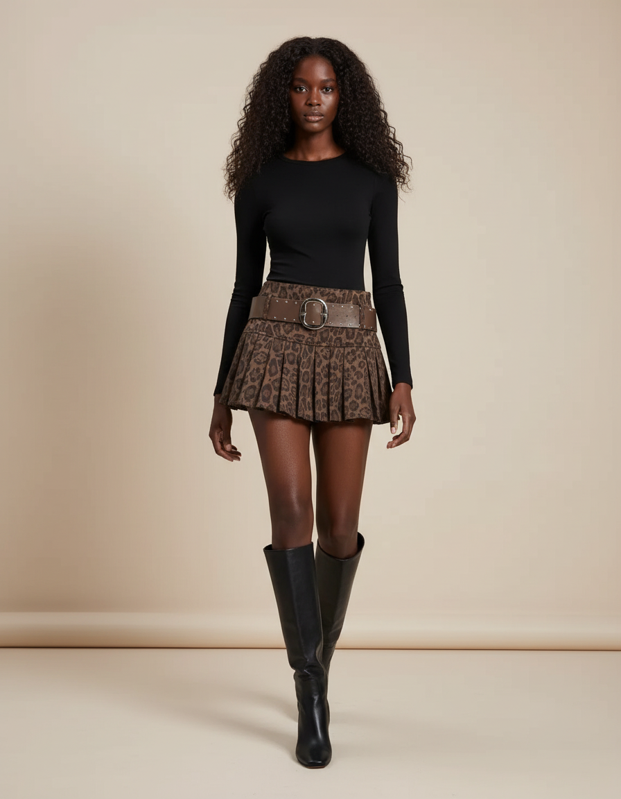 Jupe Léopard Mini Plissée Vintage