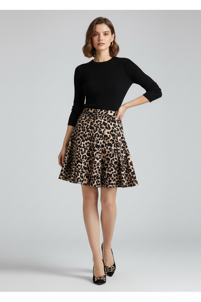 Jupe Léopard Courte Évasée Chic