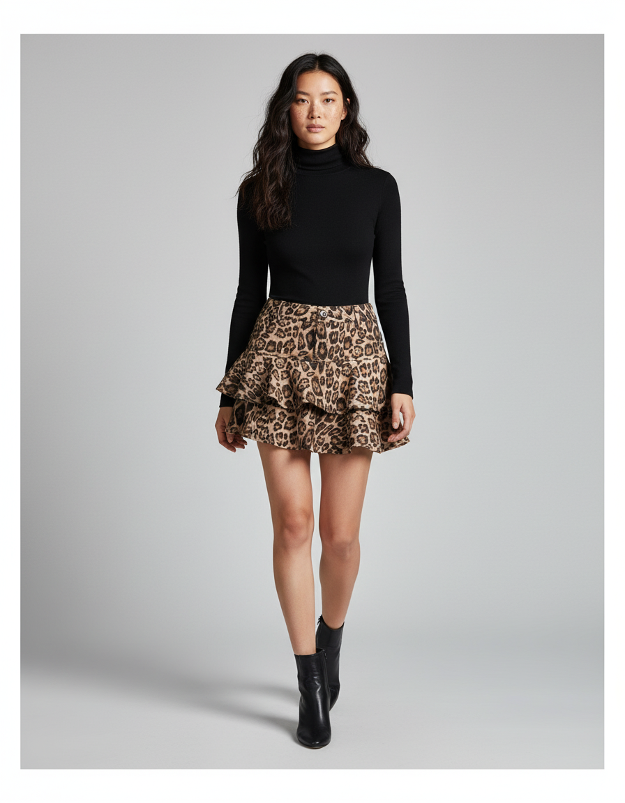 Jupe Léopard Mini À Volants Chic Féminine