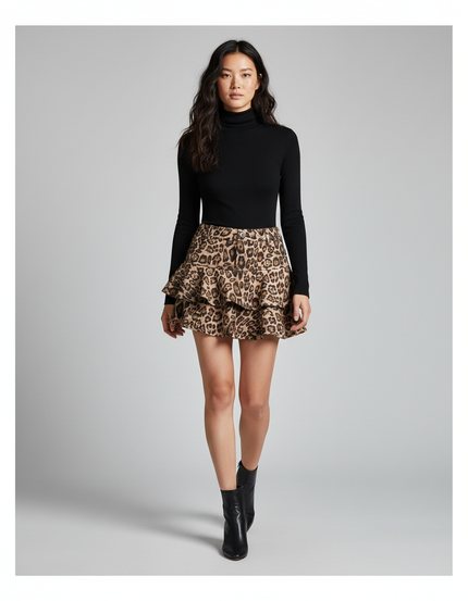 Jupe Léopard Mini À Volants Chic Féminine