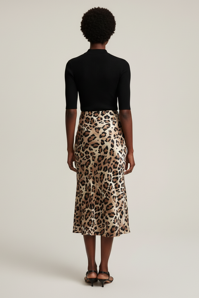 Jupe Longue Satin Leopard