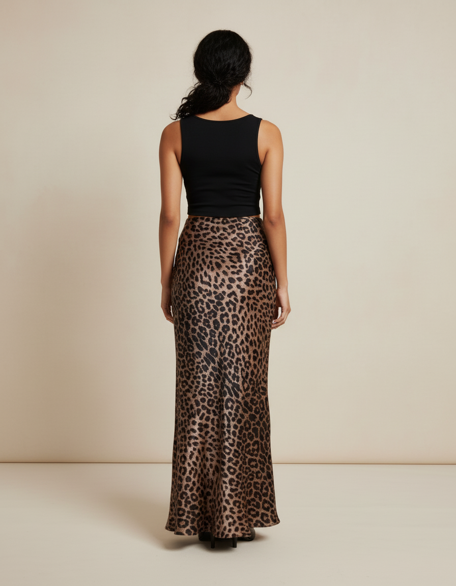 Jupe Léopard Longue Satinée Fluide