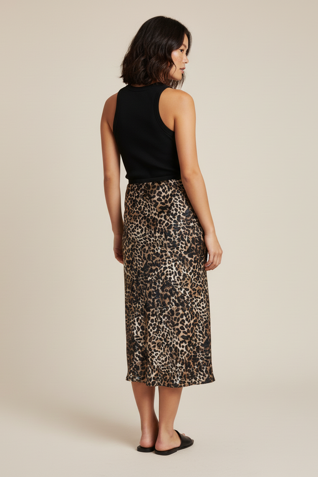 Jupe Léopard Satin Fluide Élégante Glamour