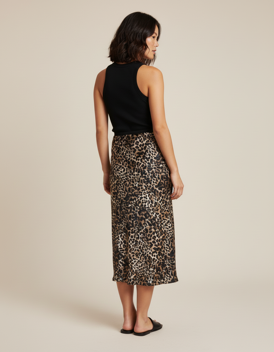 Jupe Léopard Satin Fluide Élégante Glamour