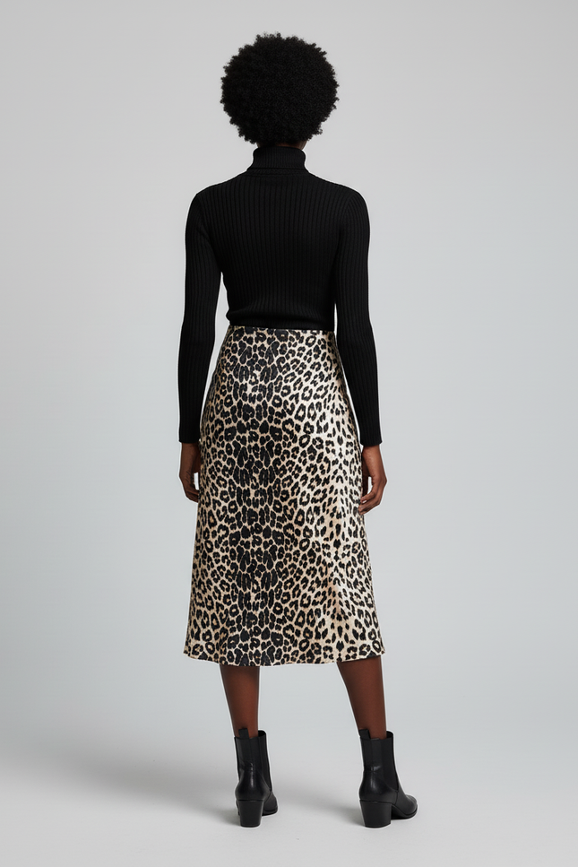 Jupe Léopard Satin Fluide Élégante Moderne