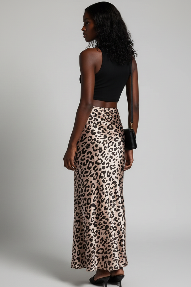Jupe Léopard Satin Maxi Fluide