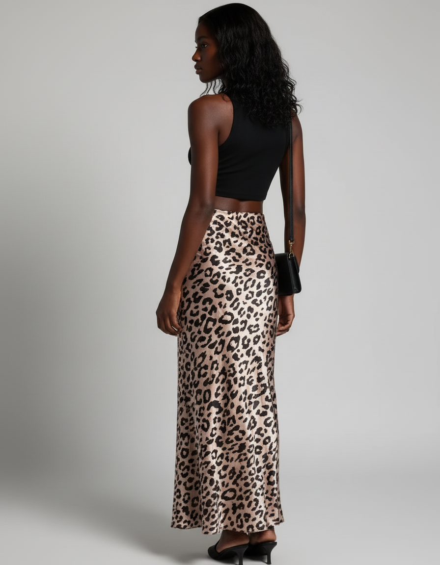 Jupe Léopard Satin Maxi Fluide