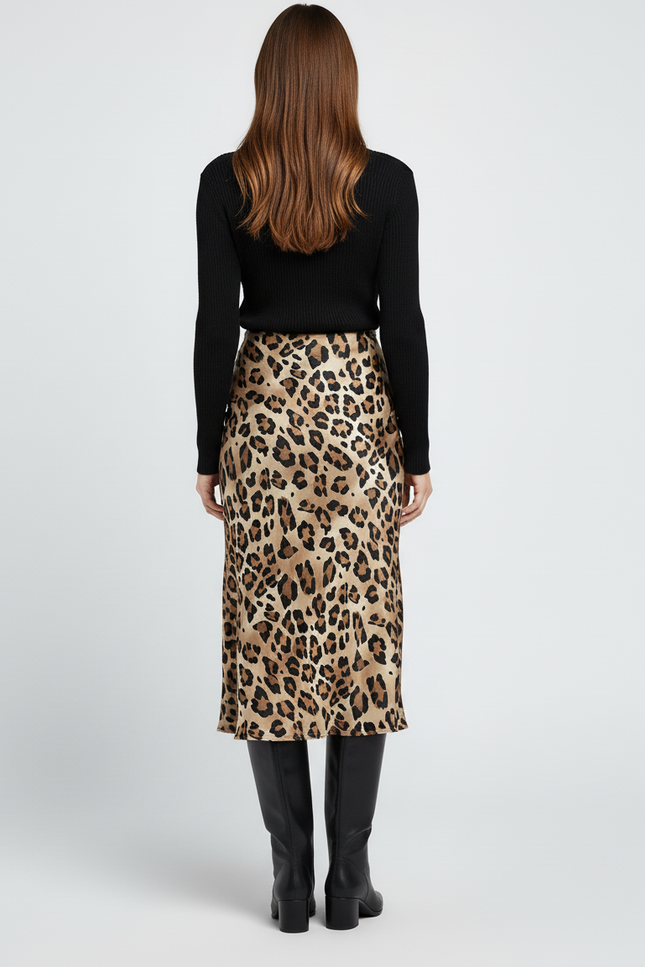 Jupe Léopard Fluide Satinée Élégante