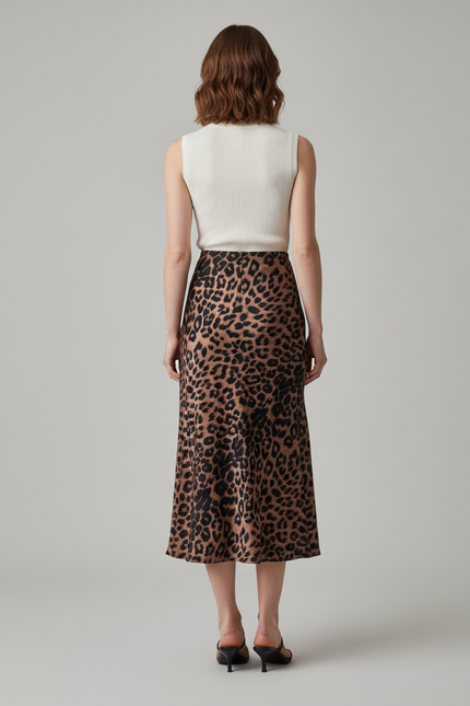 Jupe Léopard Satin Fluide Chic Tendance