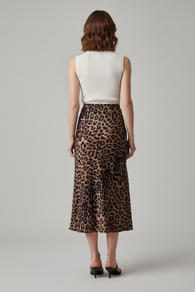 Jupe Léopard Satin Fluide Chic Tendance