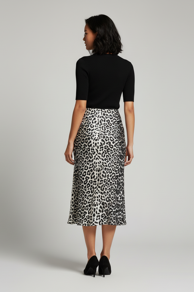 Jupe Léopard Satinée Fluide Midi