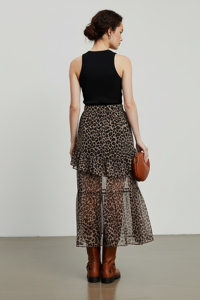 Jupe Léopard Chiffon Volants Fluide