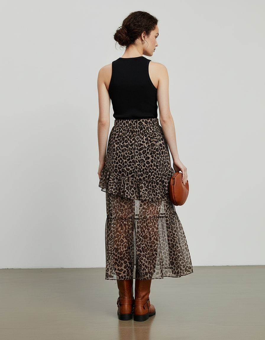 Jupe Léopard Chiffon Volants Fluide