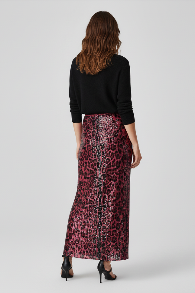 Jupe Léopard Pailletée Rose Chic