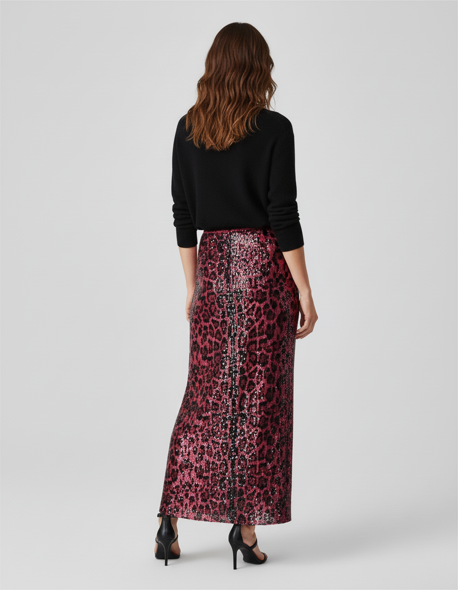 Jupe Léopard Pailletée Rose Chic