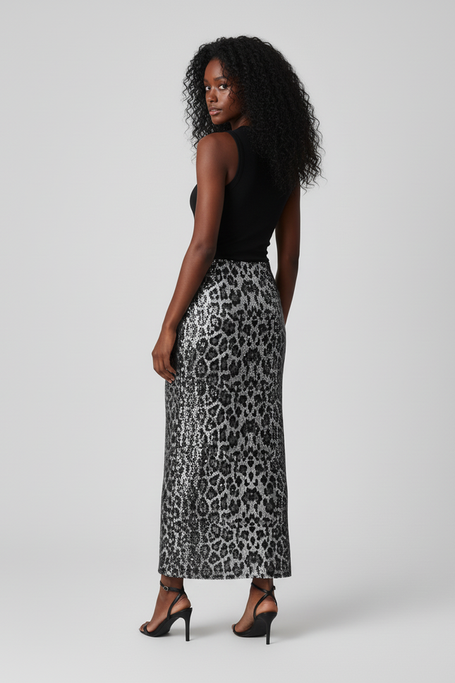 Jupe Léopard Pailletée Longue Chic