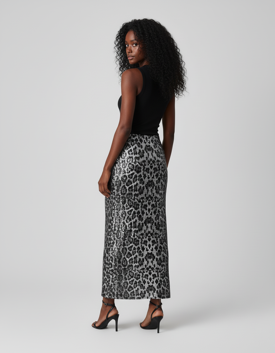 Jupe Léopard Pailletée Longue Chic