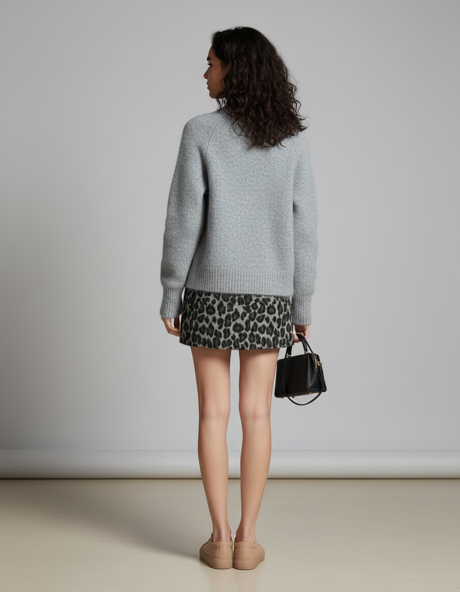 Jupe Léopard Mini Grise Chic Urbaine