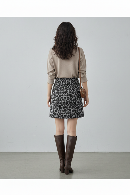 Jupe Léopard Mini Motif Gris Chic