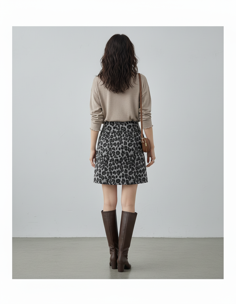 Jupe Léopard Mini Motif Gris Chic