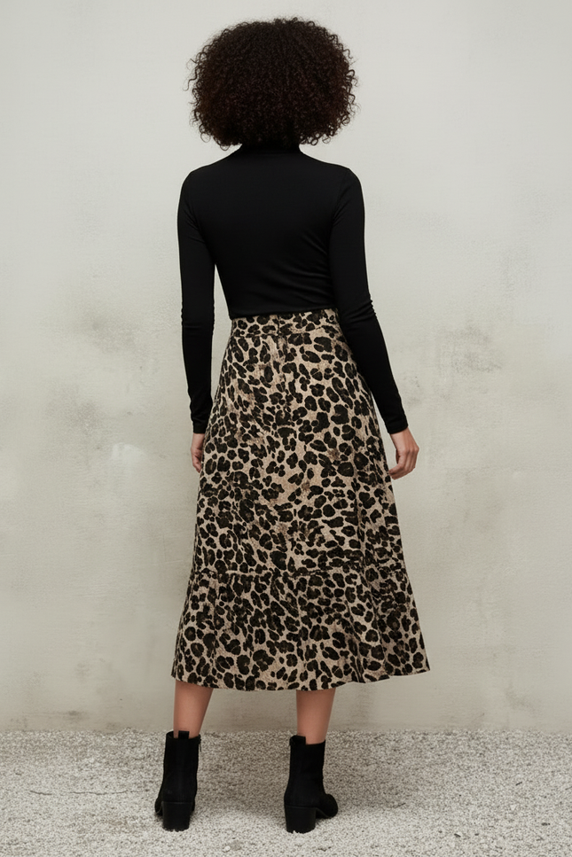 Jupe Léopard Taille Haute Fluide