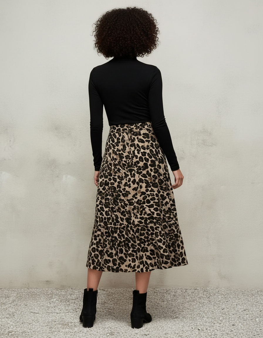 Jupe Léopard Taille Haute Fluide