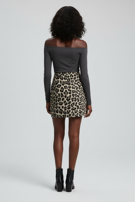 Jupe Léopard Mini A-Line Élégante Structurée