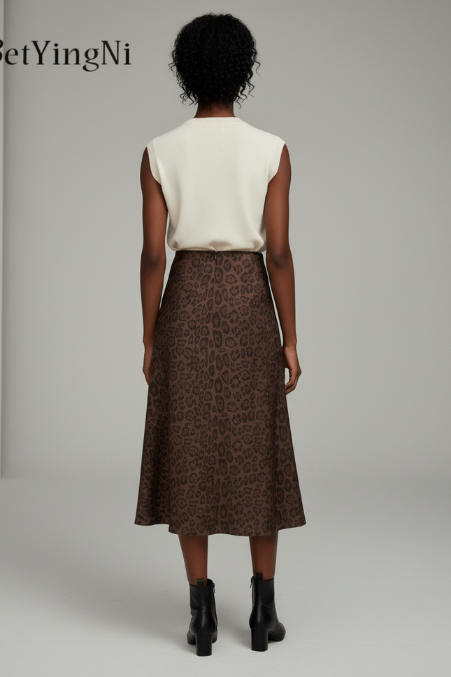 Jupe Léopard Coupe Évasée Midi Élégante