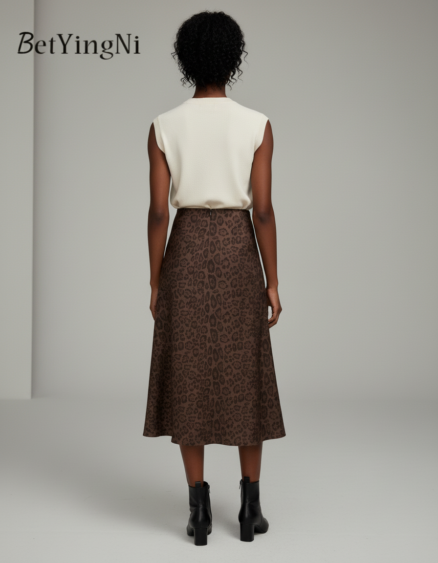 Jupe Léopard Coupe Évasée Midi Élégante