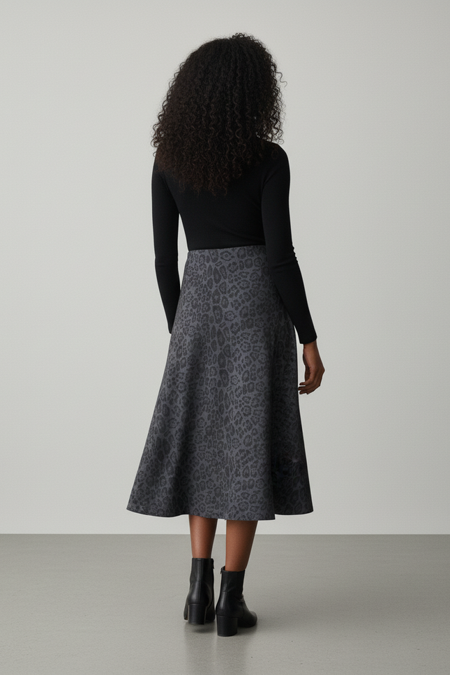 Jupe Léopard Gris Anthracite Évasée Élégante