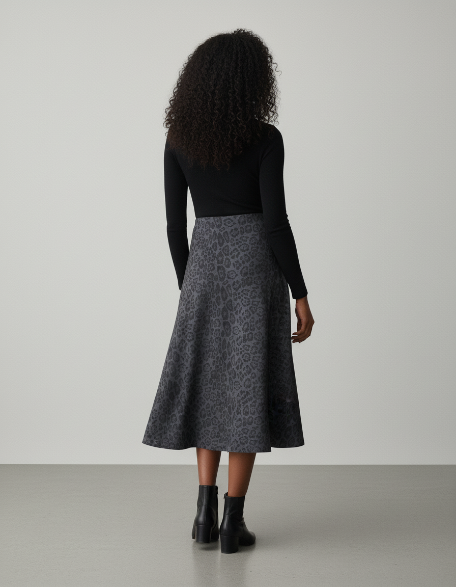 Jupe Léopard Gris Anthracite Évasée Élégante
