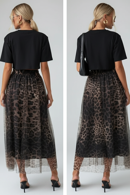 Jupe Léopard Maille Longue Plissée