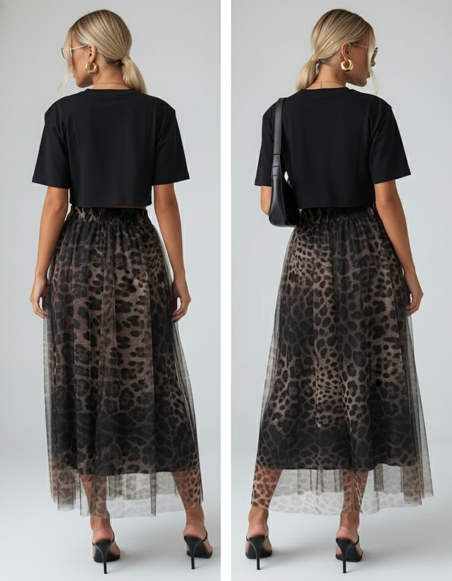 Jupe Léopard Maille Longue Plissée