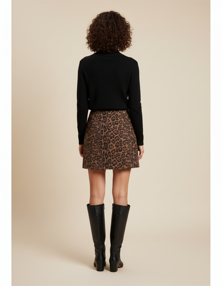 Jupe Léopard Taille Haute Évasée Chic