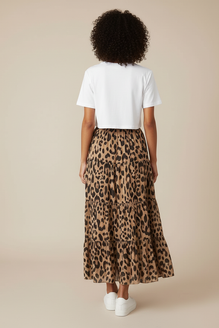 Jupe Léopard Longue À Volants Bohème